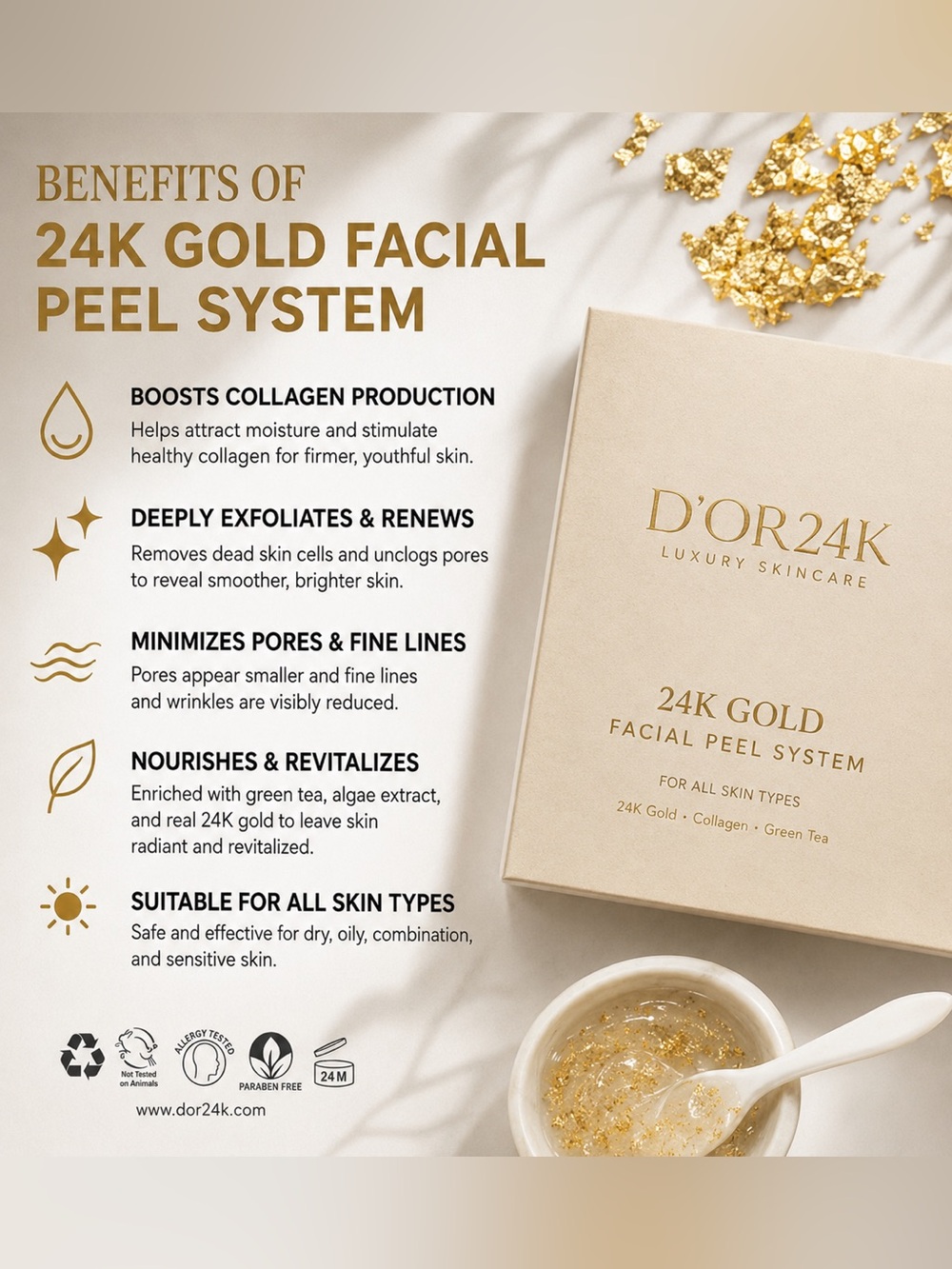 D’OR24K Prestige 24K Gold Facial Peel System 1.7 oz NIB Luxury Skincare